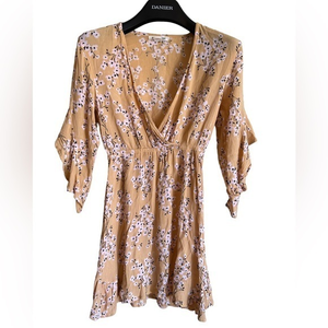 Billabong women’s Rayon yellow‎ floral crinkle mini dress tunic XS